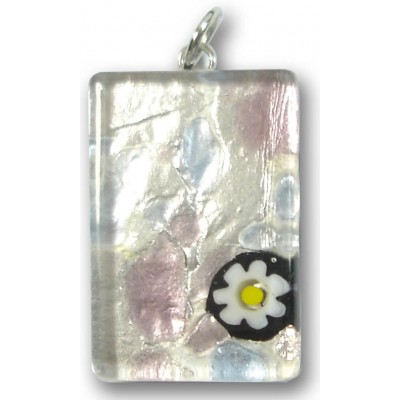 Murano Glass Medium Oblong Pendant - Silver Foiled Purple