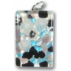 Murano Glass Medium Oblong Pendant - Silver Foiled Blue