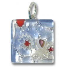 1 Murano Glass Pendant - Medium Square Silver Foiled Blue