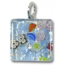 1 Murano Glass Pendant - Medium Square Silver Foiled Blue