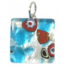 1 Murano Glass Pendant - Medium Square Silver Foiled Blue