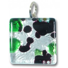 1 Murano Glass Pendant - Medium Square Silver Foiled Green