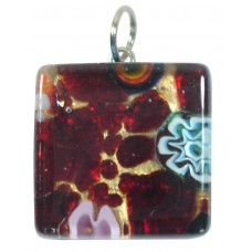 1 Murano Glass Pendant - Medium Square Gold Foiled Purple