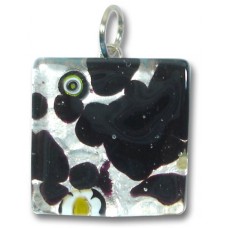 1 Murano Glass Pendant - Medium Square Silver Foiled Black