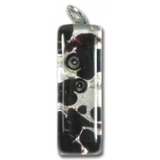 Murano Glass Thin Oblong Pendant - Silver Foiled Black