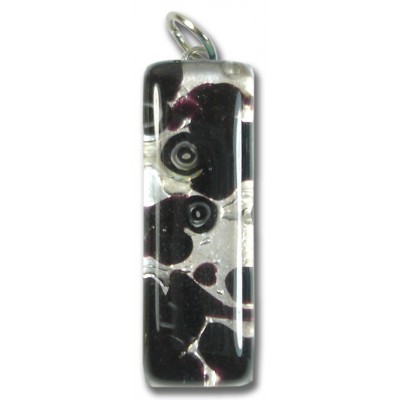 Murano Glass Thin Oblong Pendant - Silver Foiled Black