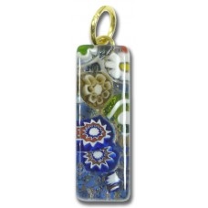 Murano Glass Thin Oblong Pendant - Gold Foiled Multi-Coloured
