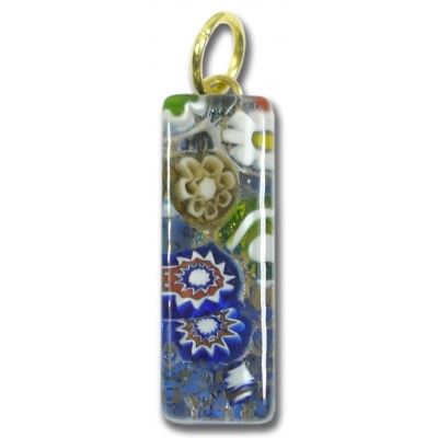 Murano Glass Thin Oblong Pendant - Gold Foiled Multi-Coloured