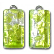 Pair Murano Glass  Small Oblong Pendants – Silver Foiled Green
