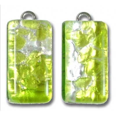 Pair Murano Glass  Small Oblong Pendants – Silver Foiled Green