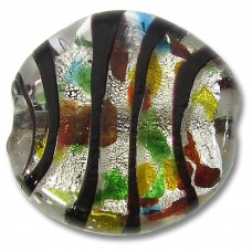 1 Murano Glass 35mm Flat Disc Silver Foiled Multicoloured Bead