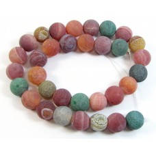 1 Strand Mixed Colours Frosted 12mm Dyed Agate Round Beads