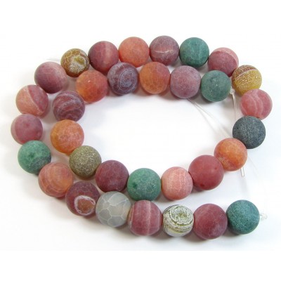 1 Strand Mixed Colours Frosted 12mm Dyed Agate Round Beads