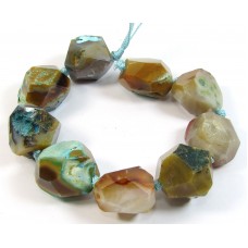 1 Strand Rough Facet Turquoise Dyed Agate Pebble Nugget Beads