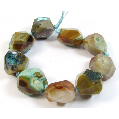 1 Strand Rough Facet Turquoise Dyed Agate Pebble Nugget Beads