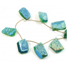 1 Short Strand Green Colour Drusy Quartz Beads