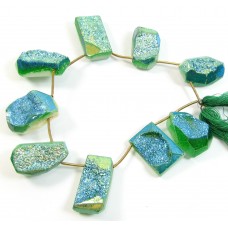1 Short Strand Green Colour Druzy Quartz Beads