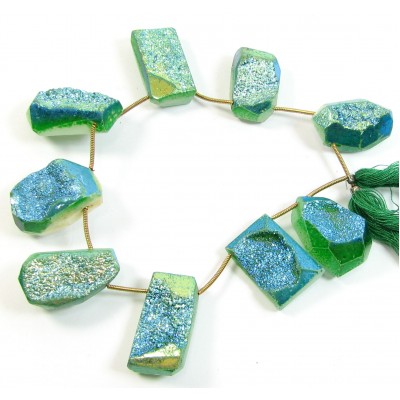 1 Short Strand Green Colour Druzy Quartz Beads