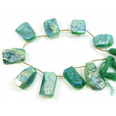 1 Short Strand Green Colour Druzy Quartz Beads