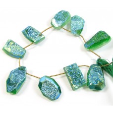 1 Short Strand Green Colour Druzy Quartz Beads