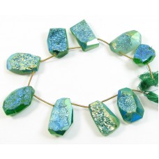 1 Short Strand Green Colour Druzy Quartz Beads
