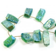 1 Short Strand Green Colour Druzy Quartz Beads