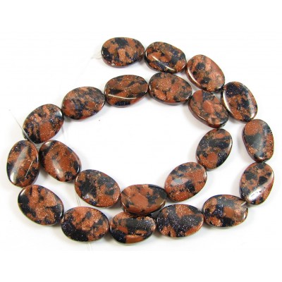1 Strand Mixed Blue and Gold Goldstone Twist Oval Beads