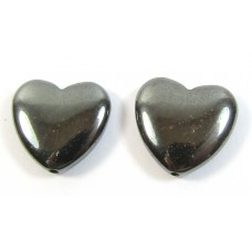 1 Pair Hematite 12mm Puffed Heart Beads