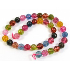 1 Strand Dyed Crackled Rock Crystal Multi Coloured 10mm Round Beads