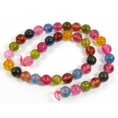 1 Strand Dyed Crackled Rock Crystal Multi Coloured 10mm Round Beads