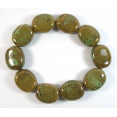 10 Chunky Ceramic Pebble Beads in Green Verdigris Speckles 