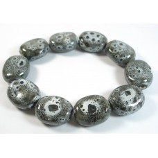 10 Chunky Organic Ceramic Large 30mm Pebble Beads in Black White Speckles 