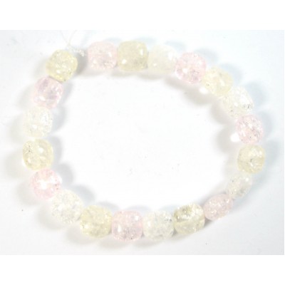 1 Strand Pink Yellow Clear  Crackle Quartz Puffed Square Beads 