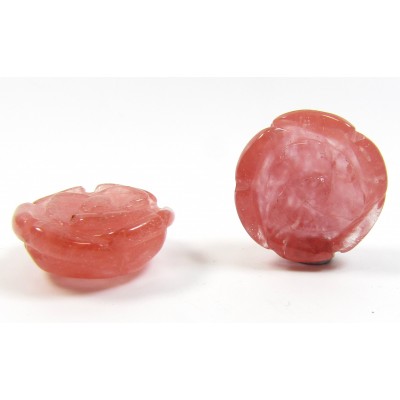 Pair Strawberry Quartz Flower Beads