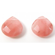 Pair Strawberry Quartz Facetted Briolette Beads