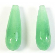 Pair Green Dyed Quartz Facetted Drop Beads