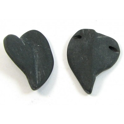2 Matt Black Obsidian Leaf Beads