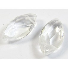 2 Rock Crystal Faceted Navette Top Drilled Beads