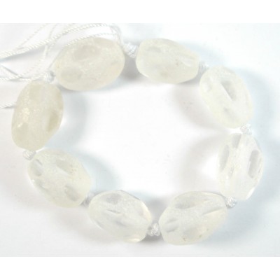 1 Short Strand Etched Asteroid Window Cut Rock Crystal Pebble Nugget Beads