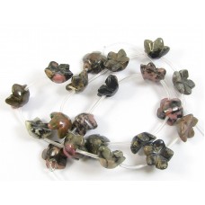 1 Strand Rhodonite Carved Flower Beads