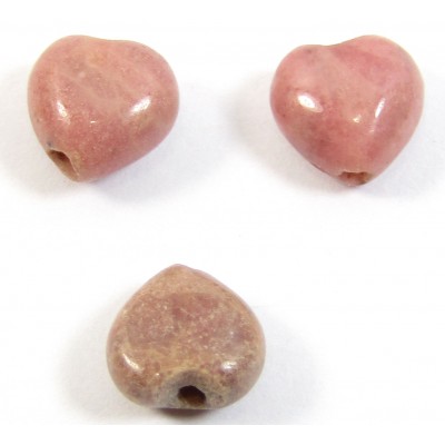 10 Rhodonite Puffed Heart Beads 10 Rhodonite Puffed Heart Beads