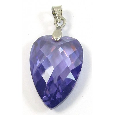 1 Zircon and Sterling Silver Heart Pendant - Mid Purple