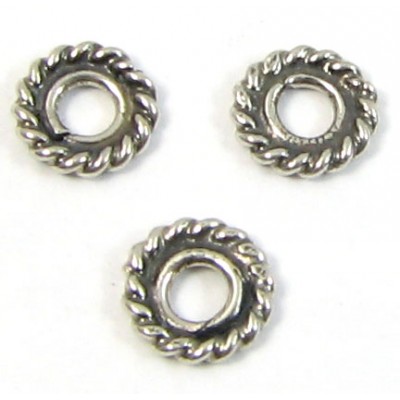 10 Sterling Silver Bali 5x1mm Rope Spacer Beads