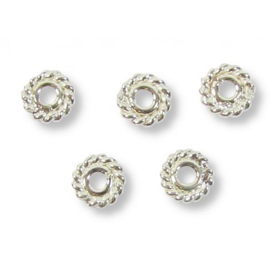 10 Sterling Silver Bali 5x1.1mm Rope Spacer Beads Bright