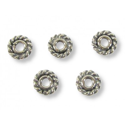 10 Sterling Silver Bali 5x1.1mm Rope Spacer Beads Oxidised