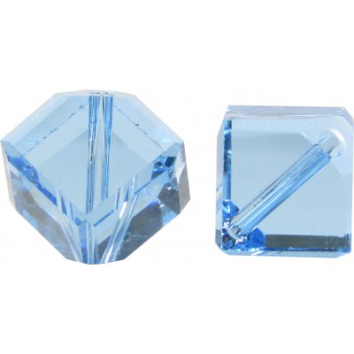 10 Swarovski Crystal 6mm Aquamarine Corner Drilled Cube Beads Article 5600