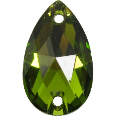 2 Swarovski Crystal Olivine Foiled 12x7mm Flat Back 2 Hole Peardrop Sew on Stone