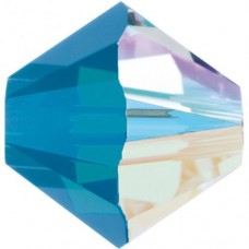 50 Swarovski Crystal 4mm Caribbean Blue Opal AB Bicone Beads Article 5301/ 5328