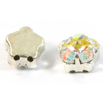 1 Swarovski Crystal AB 2 Hole Silver Flower Beads Sew on Stones
