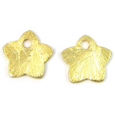 2 Brushed Vermeil Flower Shape Beads with Top Drilled Hole